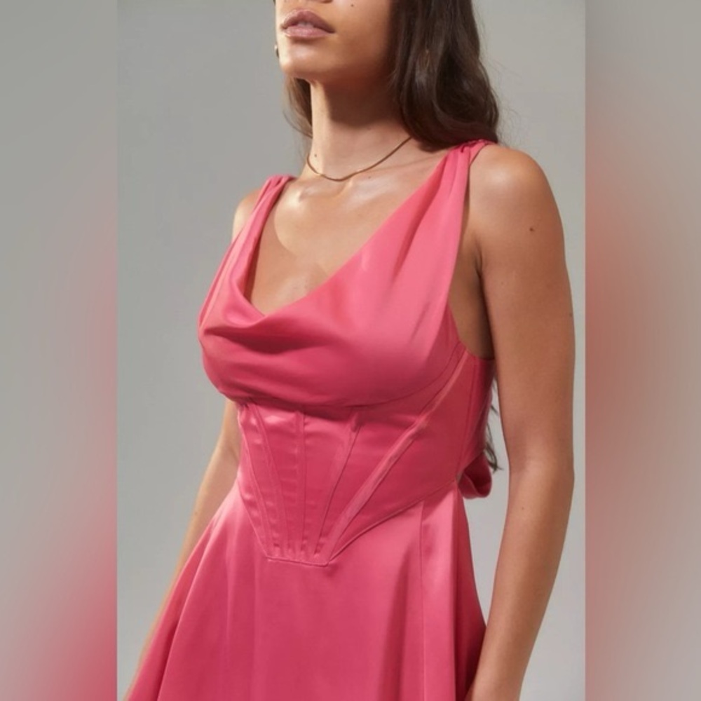 Urban Outfitters Pink Satin Cowl Neck Corset Mini Dress - Picture 3 of 13